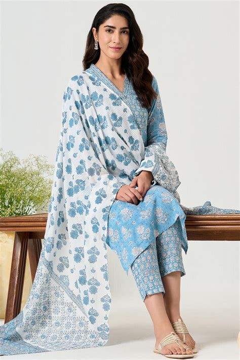 Buy Blue Hand Block Printed Straight Ram Buta Kurta for Women ...