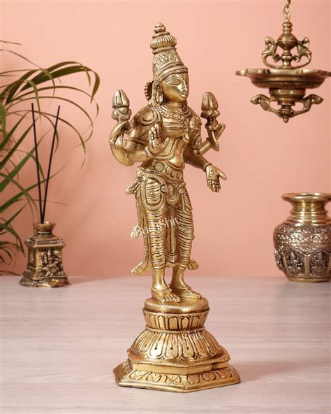 Brass Superfine Standing Lakshmi Devi Idol (12 Inch) – Budhshiv.com
