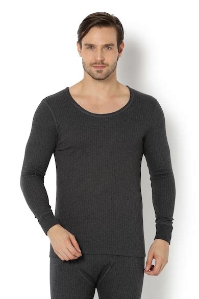 Buy Men Grey Stripe Thermal Top Online - 668506 | Van Heusen