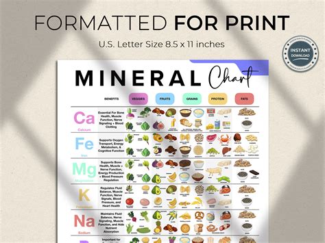 Essential Minerals Chart, Mineral Cheat Sheet, Mineral Reference Guide, Nutrition Facts and Food ...