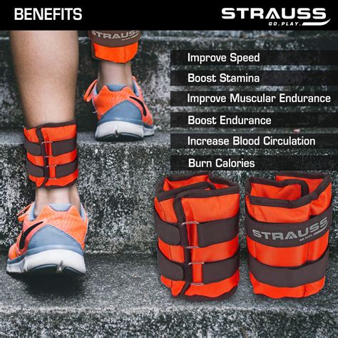Strauss Adjustable Ankle/Wrist Weights 2 KG X 2 | Ideal for Walking, R ...