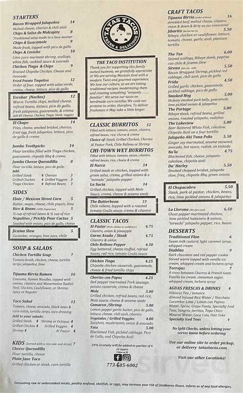 Tatas Tacos- Kitchen & Social menu in Chicago, Illinois, USA