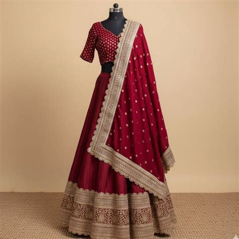 Bridal Ada Maroon Floral Embroidered Scalloped Silk Dupatta – anokherang