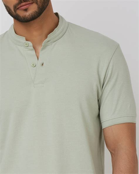 Buy Light Green Textured Plain Half Sleeve Casual Henley Online at ...