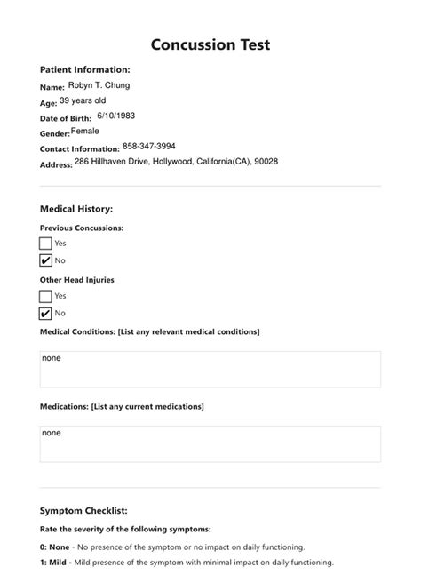 Concussion Test & Example | Free PDF Download