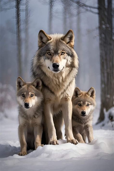 Three Wolves in the Snow