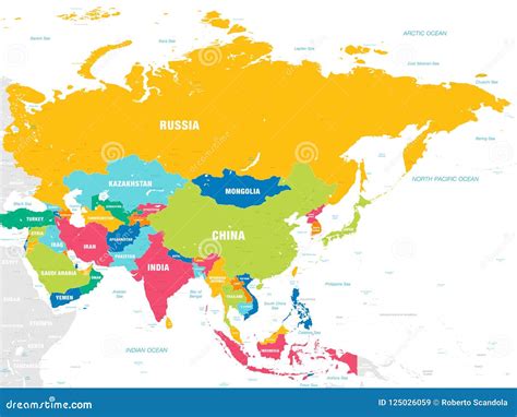 亚洲的五颜六色的传染媒介地图 向量例证. 插画 包括有 图象, 线路, 绘图, 韩国, 东部, 国际, 政治 - 125026059