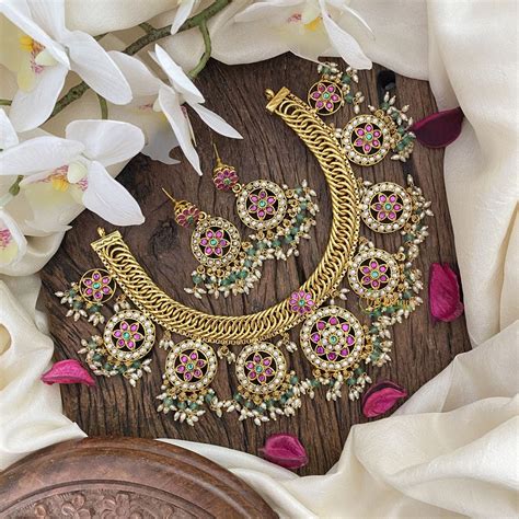 Vriksham Jalebi Style Coin Short Neckpiece-Rice Pearl-G16428 ...