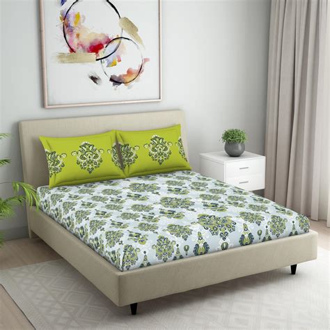 Buy SPACES Seasons Best Premium Blue Printed Cotton Queen Bedsheet Set ...