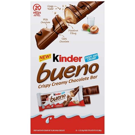 KINDER Bueno Bars, 1.5 Ounce, 20 Count, Milk Chocolate, Individually ...