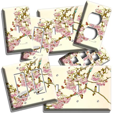 VINTAGE JAPANESE CHERRY BLOSSOM BUTTERFLIES LIGHT SWITCH OUTLET