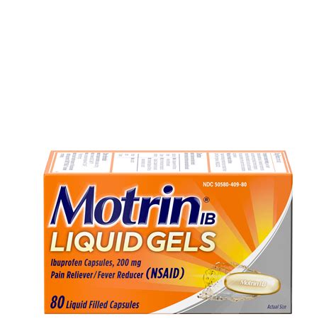 Motrin IB Liquid Gels, Ibuprofen 200 mg, Pain & Fever Relief, 80 Ct ...