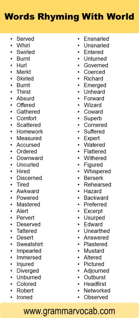 Words That Rhyme With World - GrammarVocab