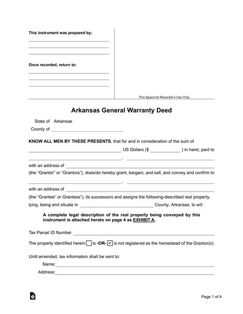Free Arkansas General Warranty Deed Form - PDF | Word – eForms