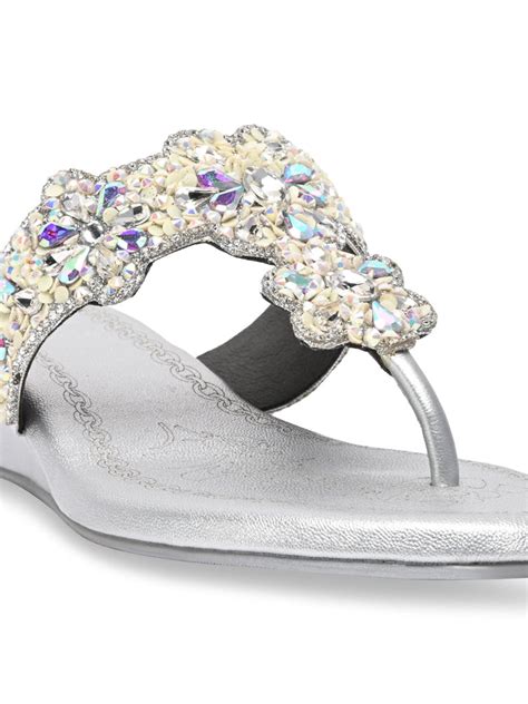 Shop Rocia By Regal Silver Women Heavy Embroidered Small Wedges Online