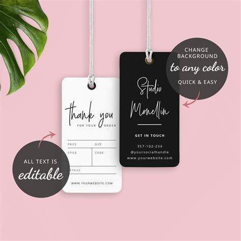 Hang Tag Template - Editable and Printable Thank You Labels - DIY Corjl