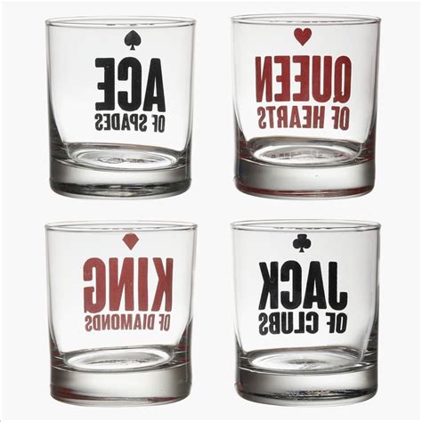 Buy EK DO DHAI Set of 4 Card Print Whisky Glasses - 300ml from Ek Do ...