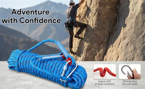 EZ LIVING Static Outdoor Climbing Rope with 2 Heavy-Duty Hooks ...