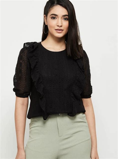 Buy Women Lace Ruffle Detail Casual Top Online at just Rs. 899.0 ...