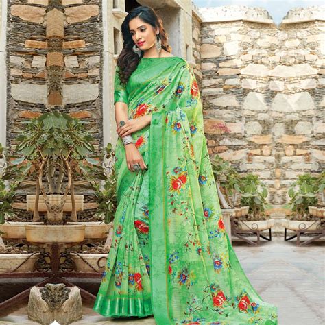 Magnetic Green Colored Casual Wear Printed Cotton Saree
