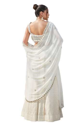 Buy Ivory Georgette Sequins, Mirrors V-neck Caitlin Scallop Chikankari ...
