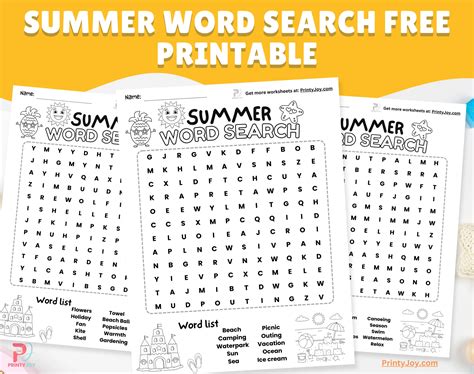 Summer Word Search Free Printable