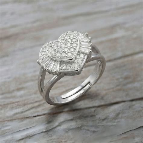 Artklim Silver-Tone Crystal Heart Bloom Anti-Tarnish Ring