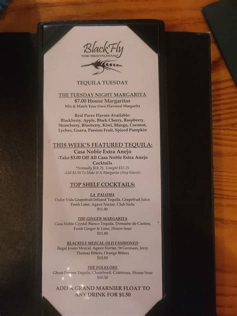Menu at Blackfly The Restaurant, St. Augustine