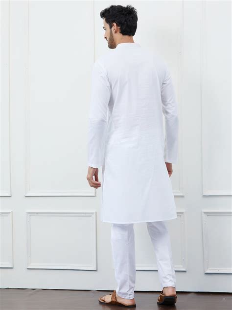 Men White Cotton Silver & Sequence Kurta – FYVA