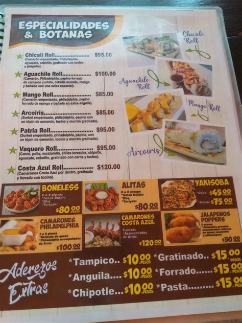 Carta del restaurante Bambú sushi, Mexicali, Calz. Castellón 2065