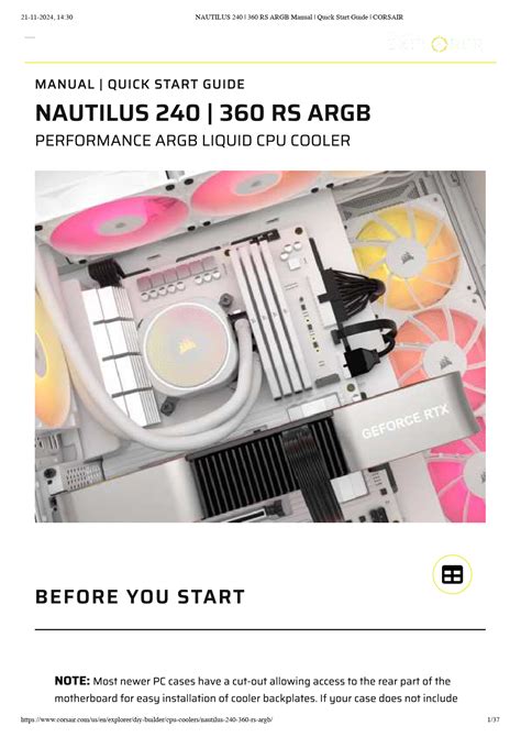 Corsair Nautilus 240 | 360 RS ARGB Manual & Quick Start Guide
