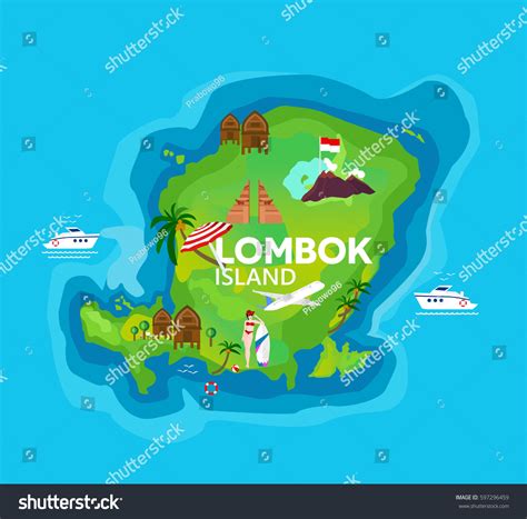 Travel Map Lombok Island Indonesia Vector Stock Vector 597296459 ...