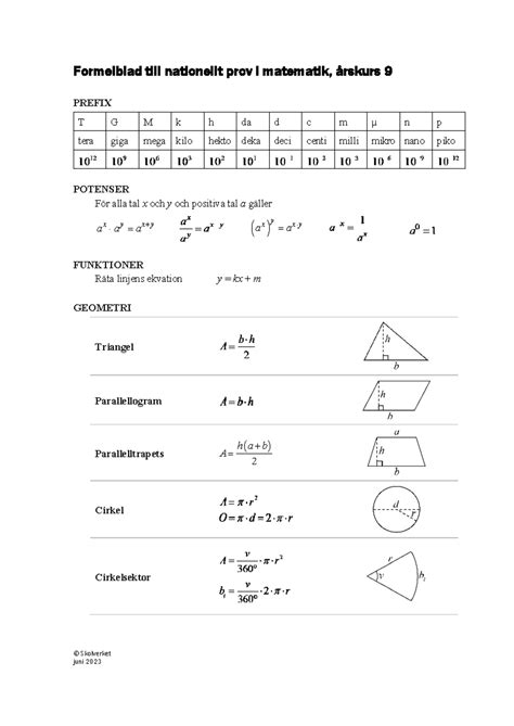Formelblad ma åk 9 - Formelblad till nationellt prov i matematik ...