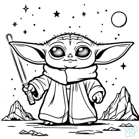 Baby Yoda Coloring Page Colored