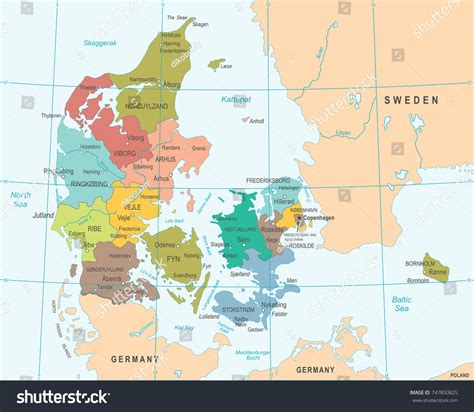 Denmark map with surrounding countries