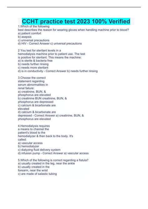 CCHT practice test 2023 100% Verified - Certified Clinical Hemodialysis ...