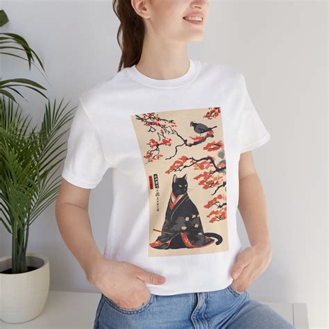 Black Cat Ukiyo-e Style T-shirt, Black Cat Wearing Kimono Japanese Art ...