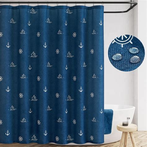 Amazon.com: jinchan White and Navy Blue Nautical Shower Curtain Kids ...