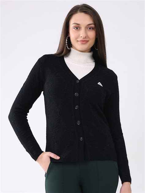 Buy Women Black Solid V Neck Full Sleeve Cardigan Online in India ...