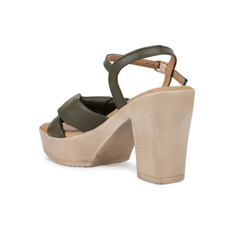 Buy Inc.5 Women Dark Green Textured Platform Heels with Buckle Online