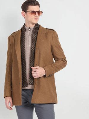 Buy Arrow Sports Notch Lapel Collar Solid Trench Coat Online