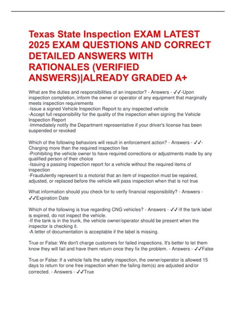 Texas State Inspection EXAM LATEST 2025 EXAM QUESTIONS AND CORRECT ...