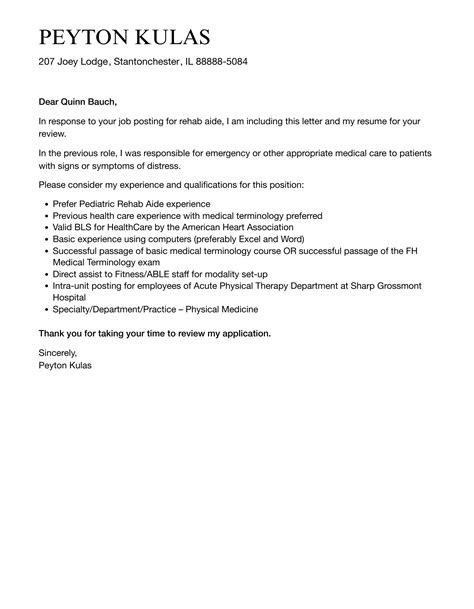 Rehab Aide Cover Letter | Velvet Jobs