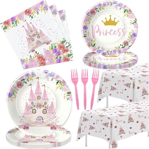 Amazon.com: HIPVVILD Princess Birthday Party Supplies Dinnerware ...