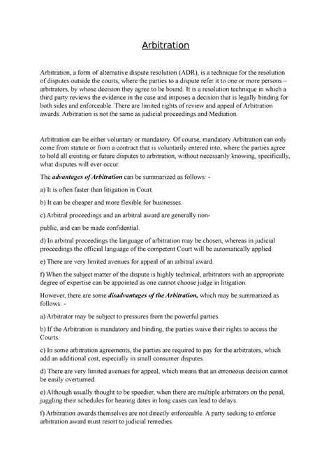 Arbitration - Arbitration Arbitration, a form of alternative dispute ...