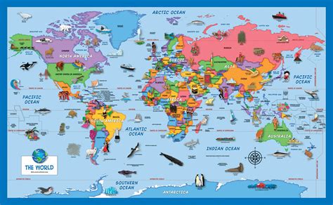 2 Pack - World & USA Map for Kids [Illustrated] - 2 Poster Set ...