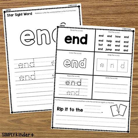 End - Sight Word Printable Activities - Simply Kinder + Printable ...
