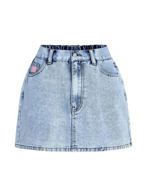 Women's Fashionable Casual Light Blue Slip Pocket & Pink Leather Patch ...