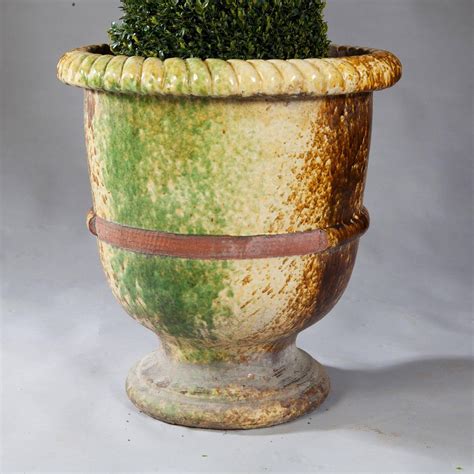 Pair of Italian Large Glazed Terracotta Garden Pots For Sale at 1stdibs