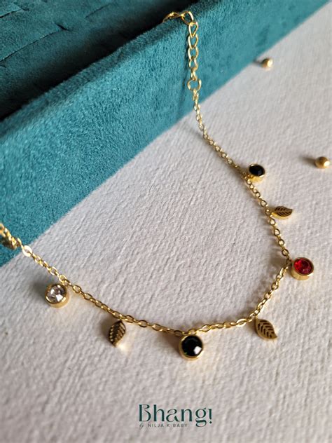 Golden Leaf & Gem Charm Bracelet – Bhangi Jewels